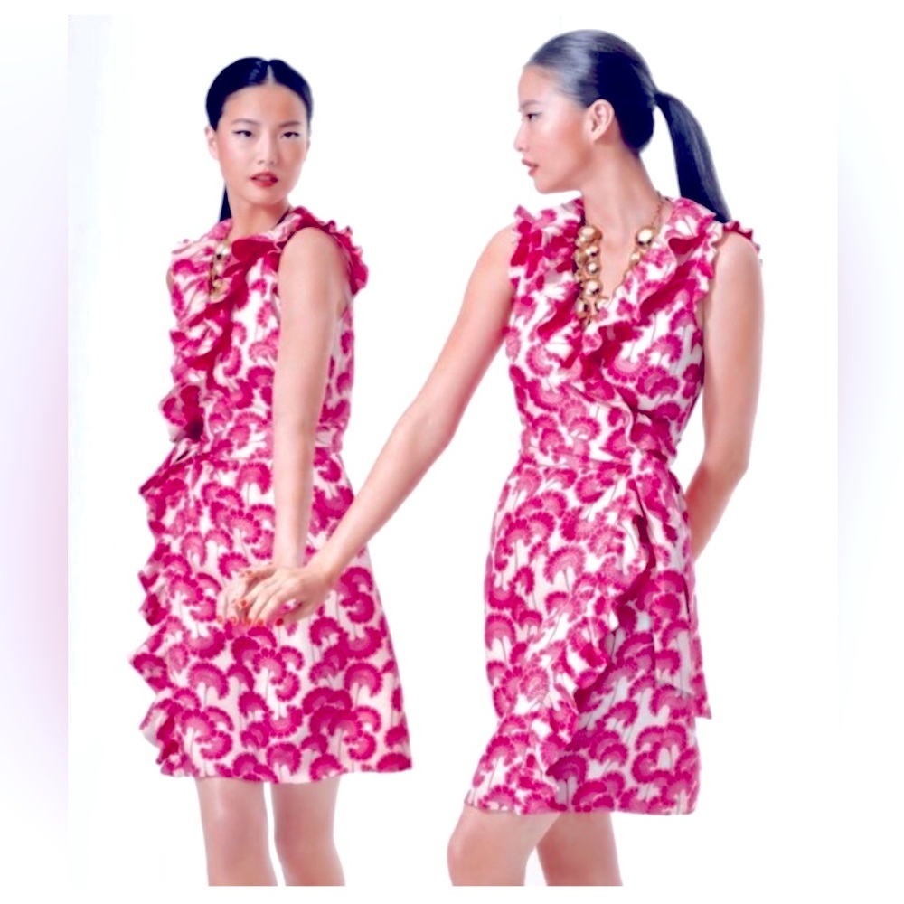 Kate Spade Pink Floral 100% Silk Wrap Dress Old Money Preppy  Sleeveless Womens